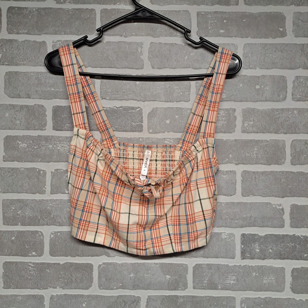 RVCA Bella‎ Multicolor Plaid Lace-Up Cropped Tank Top Women's Size Medium NWOT